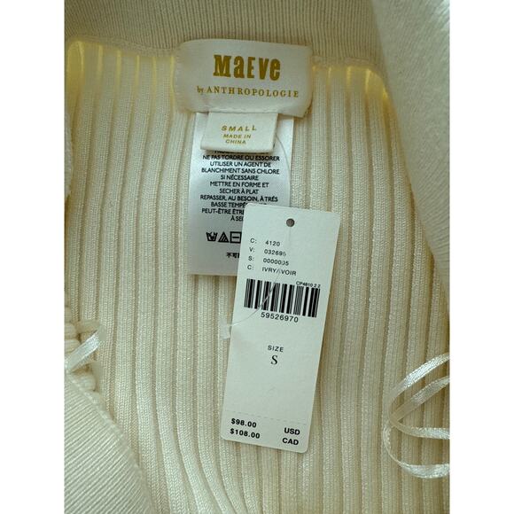 Anthropologie Maeve Desiree Knit Ribbed Stretch Midi Skirt Ivory Size Small - Picture 8 of 11